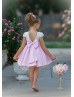 Cap Sleeves Beaded Ivory And Pink Satin Cute Flower Girl Dress Cap Sleeves Beaded Ivory And Pink Satin Cute Flower Girl Dress